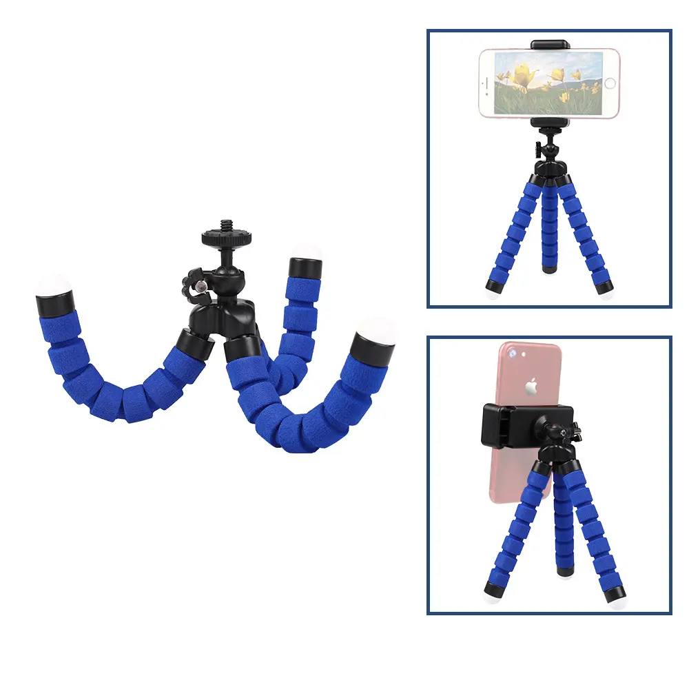 Mini Cell Phone Tripod with Cell Phone Holder Regular 1/4-20 Screw 360° Swivel Flexible Bendable Foam Tripod