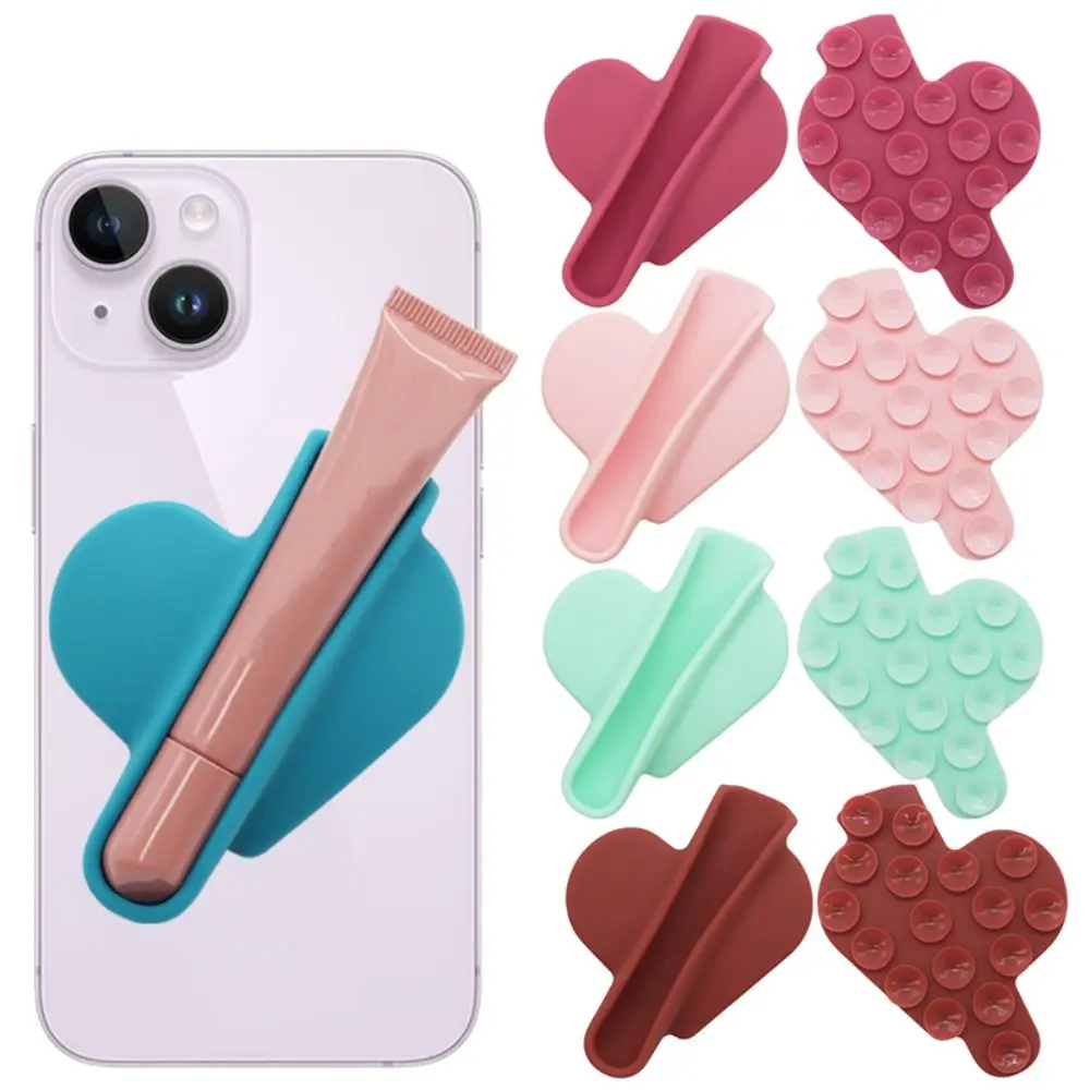 1PC Suction Cup Phone Lipstick Holder Silicone Phone Accessories Lip Glaze Back Holder Heart Shaped Protective Case Women Girl
