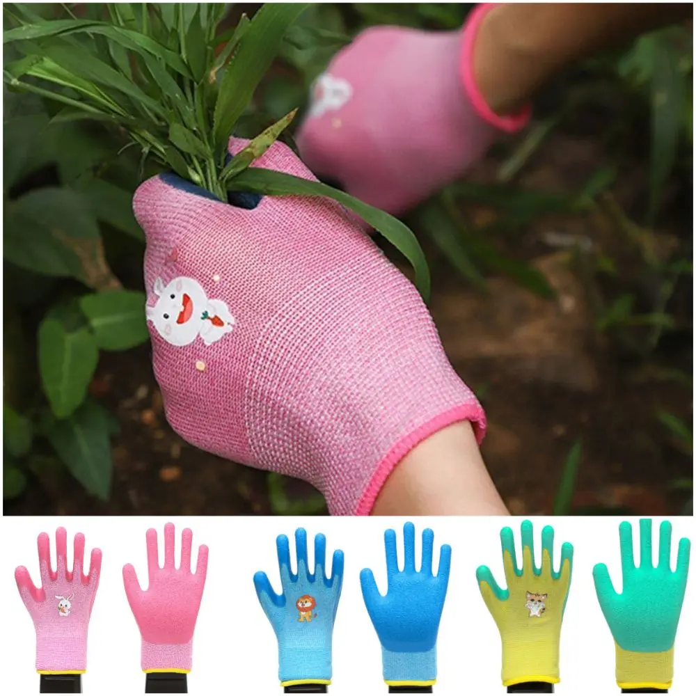 Multi-purpose Kids Work Gloves Cartoon Animal 13 Needles Protective Mittens Breathable Antiskid Latex Coated Gloves Picking
