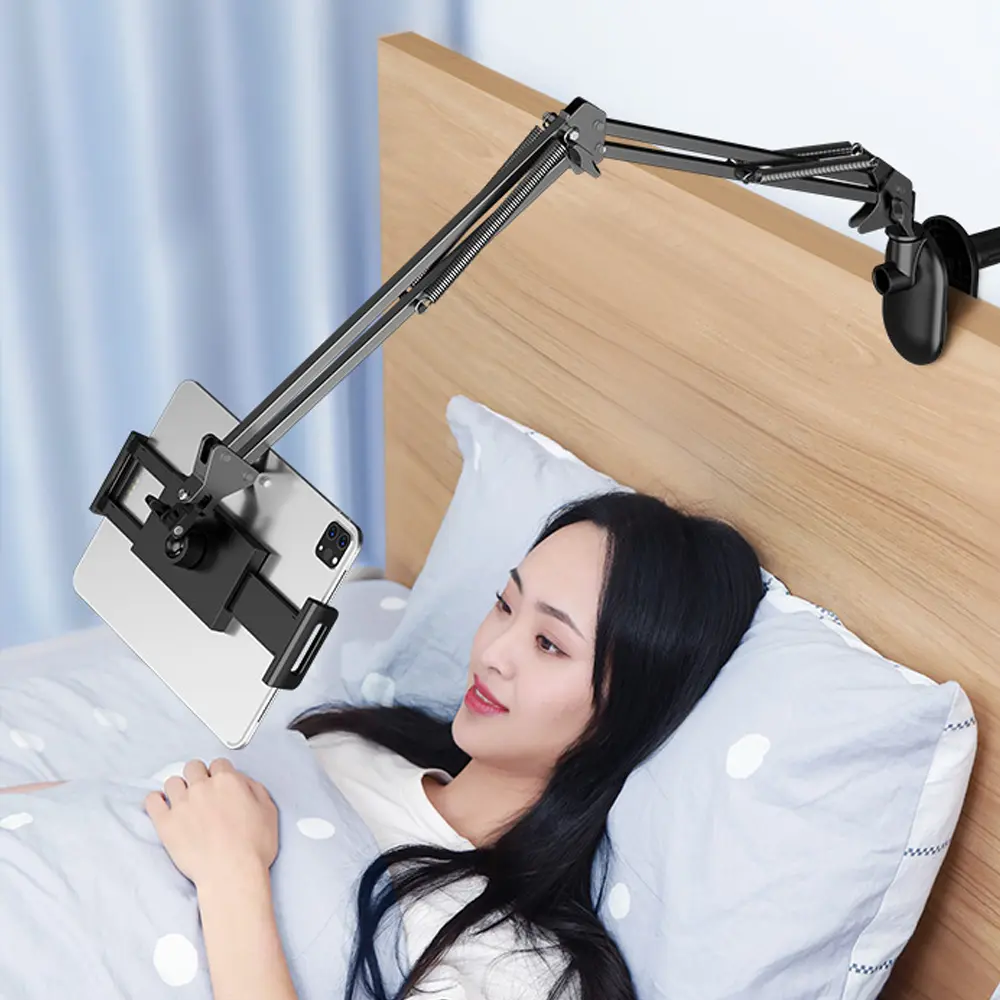 Aluminum Tablet Desk Bed Mount Lazy Stand Adjustable Cell Phone Long Arm Holder for iPad 4 Pro 11 12.9 /Air/Surface Go/Yoga Book