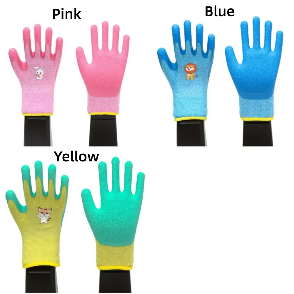 Multi-purpose Kids Work Gloves Cartoon Animal 13 Needles Protective Mittens Breathable Antiskid Latex Coated Gloves Picking