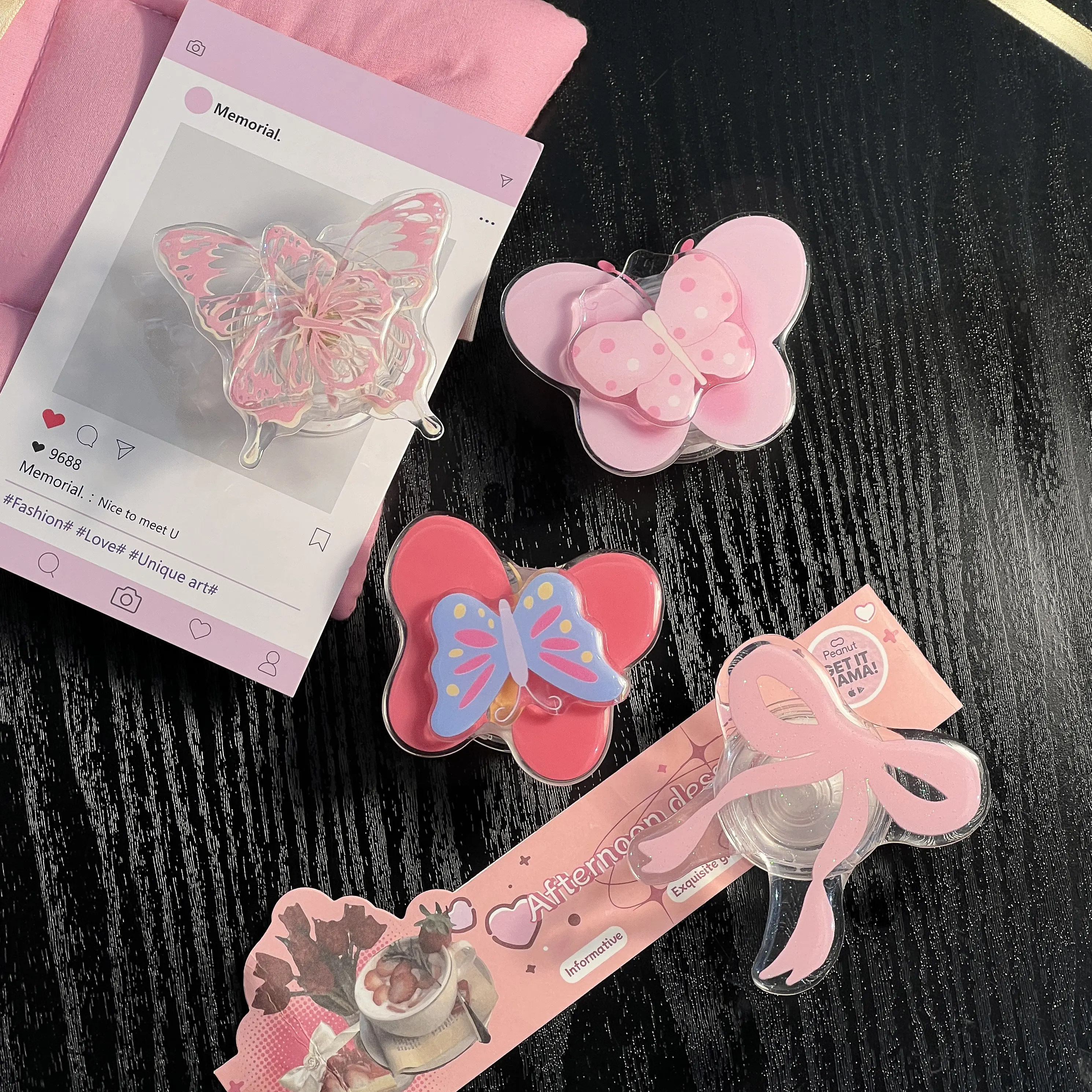 Acrylic Butterfly Bow Knot Phone Stand Socket Holder Grip Trendy Mobile Phone Accessories  for Apple Huawei Xiaomi Samsung Case