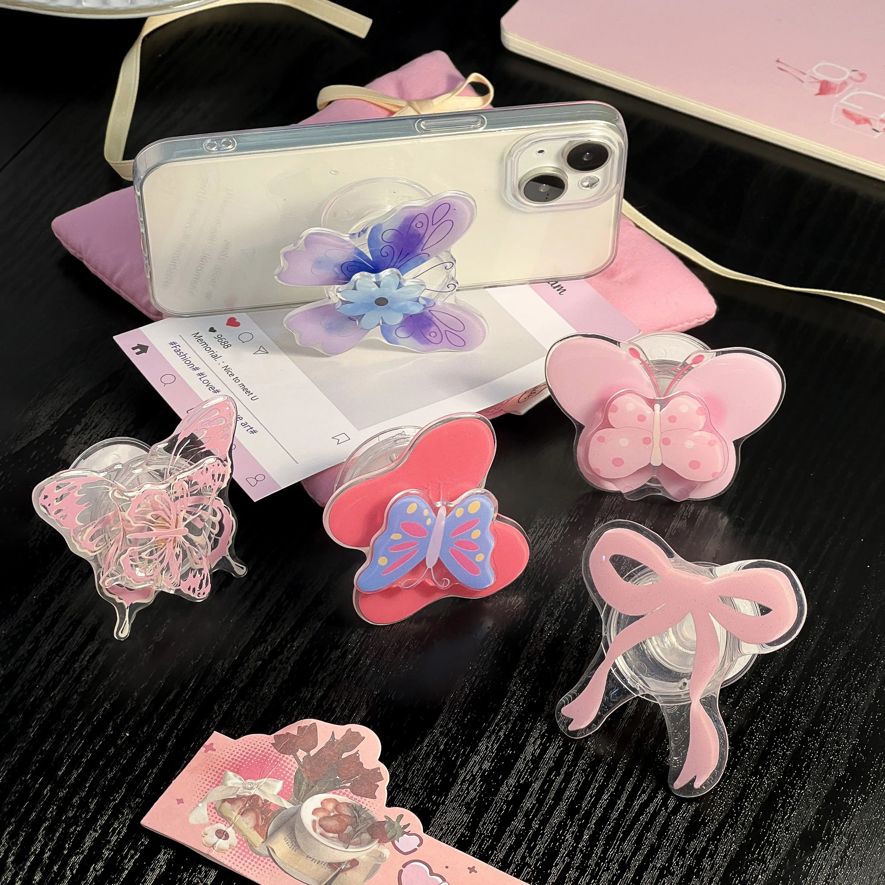 Acrylic Butterfly Bow Knot Phone Stand Socket Holder Grip Trendy Mobile Phone Accessories  for Apple Huawei Xiaomi Samsung Case