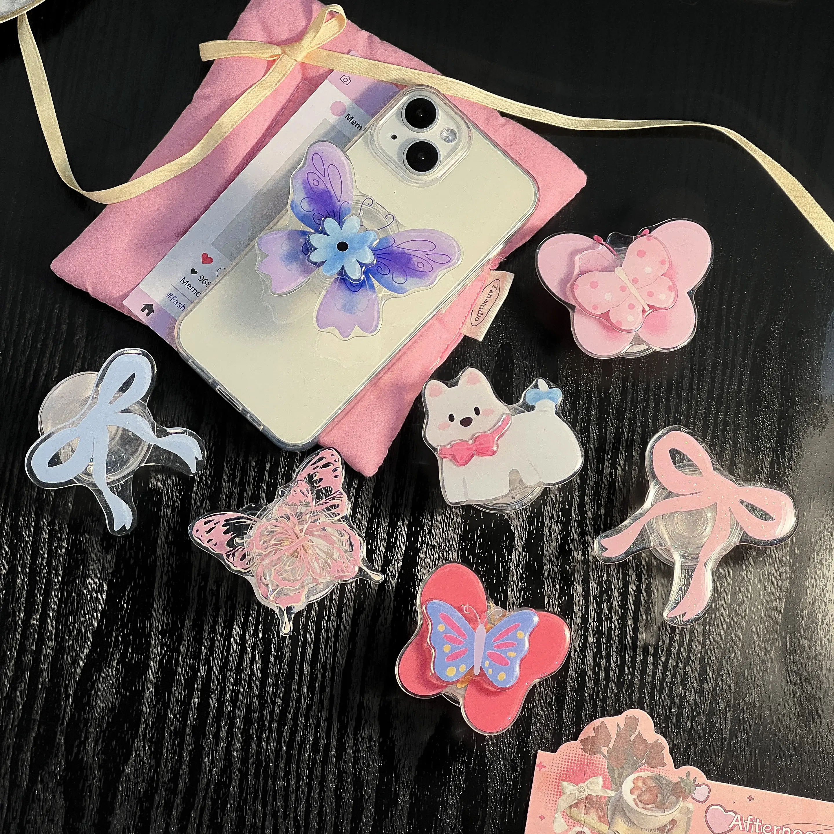 Acrylic Butterfly Bow Knot Phone Stand Socket Holder Grip Trendy Mobile Phone Accessories  for Apple Huawei Xiaomi Samsung Case