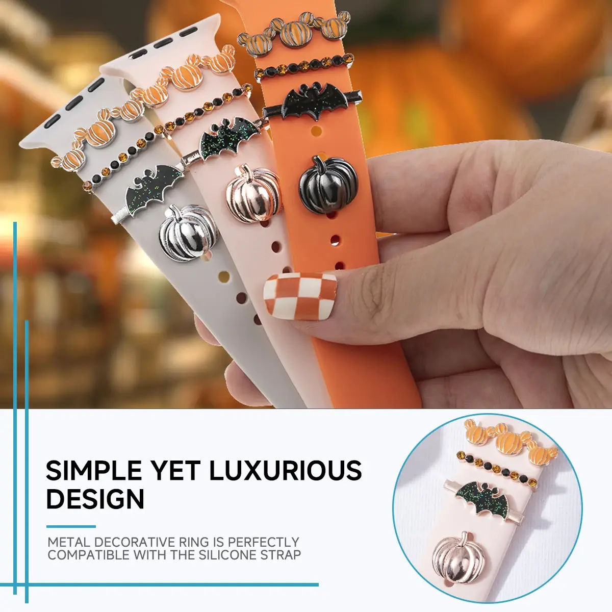 Charms Ornament Watch Band Decorative Ring Accessories Halloween Watch Strap Ornament Metal Christmas Trim Ring for Apple Watch