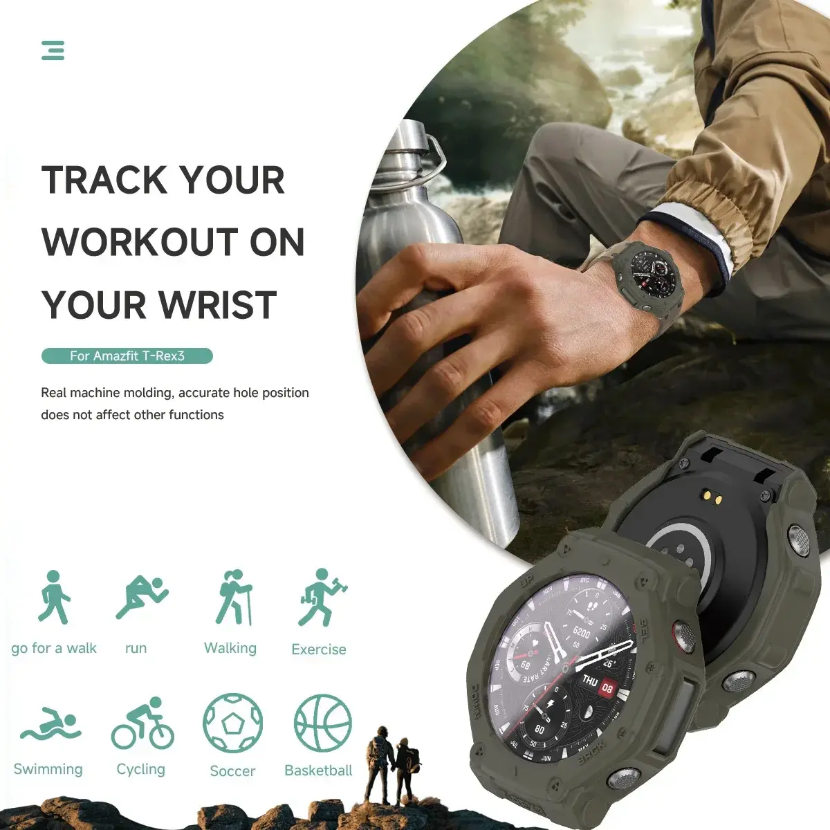 Glass+Case for Amazfit T-Rex 3 Anti-scratch Screen Protector Tempered Glass Film + Bumper Silicone Protective Cover Accessories