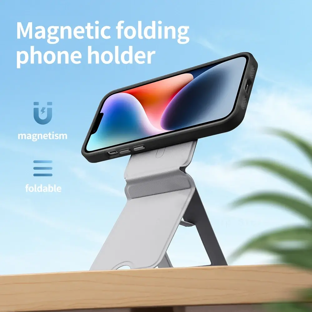 Magnetic Phone Holder Foldable Angle Adjustment Phone Tripod Stand Leather Portable Bracket Universal Desktop Bracket For iPhone