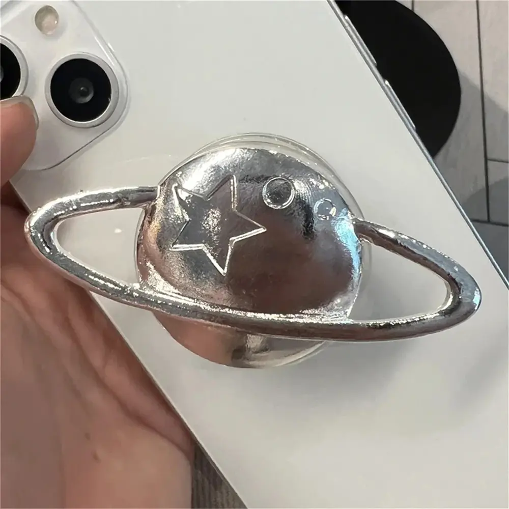 Luxury 3D Silver Planet Love Heart Mirror Metal Bracket Phone Grip Tok Holder For iPhone Accessories Finger Ring Stand Gift