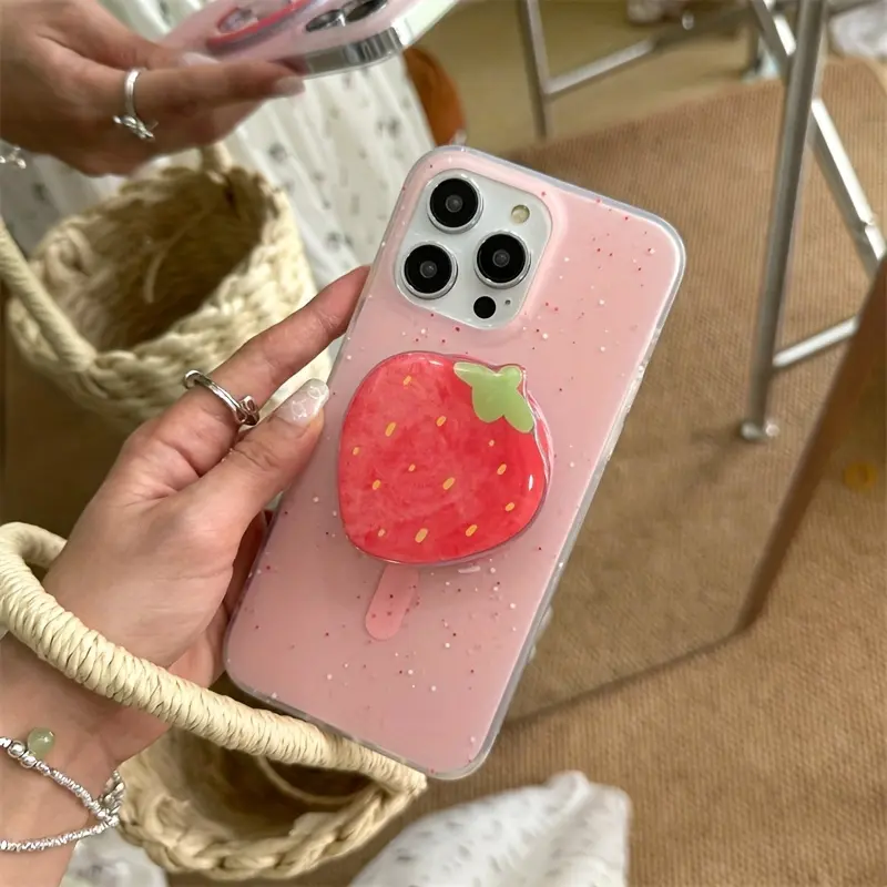 Korean Cute Strawberry Magnetic Holder Grip Tok Phone Stand Bracket Support For iPhone 16 15 Pro Max For Pad Magsafe Smart Tok