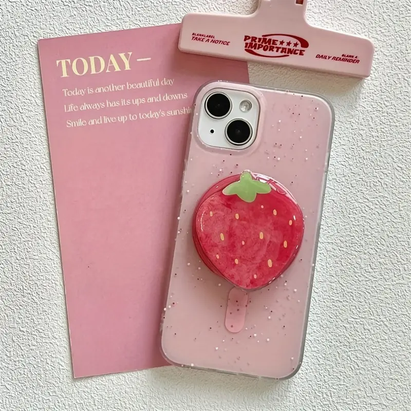 Korean Cute Strawberry Magnetic Holder Grip Tok Phone Stand Bracket Support For iPhone 16 15 Pro Max For Pad Magsafe Smart Tok