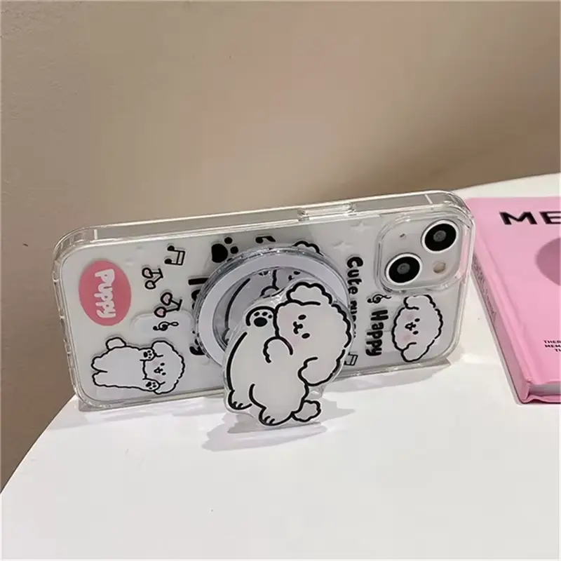 Korean Cute Cartoon Puppy Magnetic Holder Phone Grip Tok Griptok Bracket Support For iPhone 16 15 14 For Magsafe Case Smart Tok