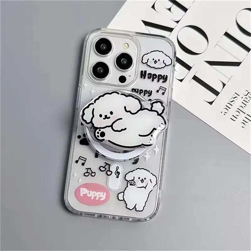 Korean Cute Cartoon Puppy Magnetic Holder Phone Grip Tok Griptok Bracket Support For iPhone 16 15 14 For Magsafe Case Smart Tok