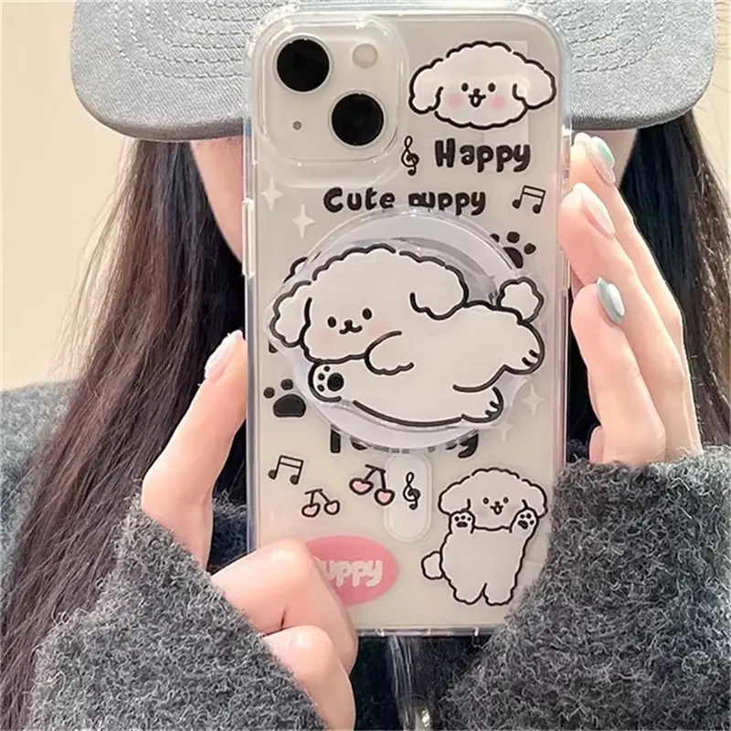 Korean Cute Cartoon Puppy Magnetic Holder Phone Grip Tok Griptok Bracket Support For iPhone 16 15 14 For Magsafe Case Smart Tok