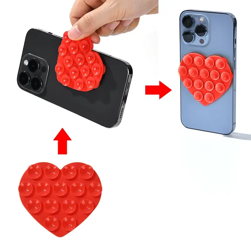 Heart Shaped Double-sided Silicone Suction Cup Phone Sticker Self-adhesive Anti Slip Suction Phone Support Bracket Suction Cup