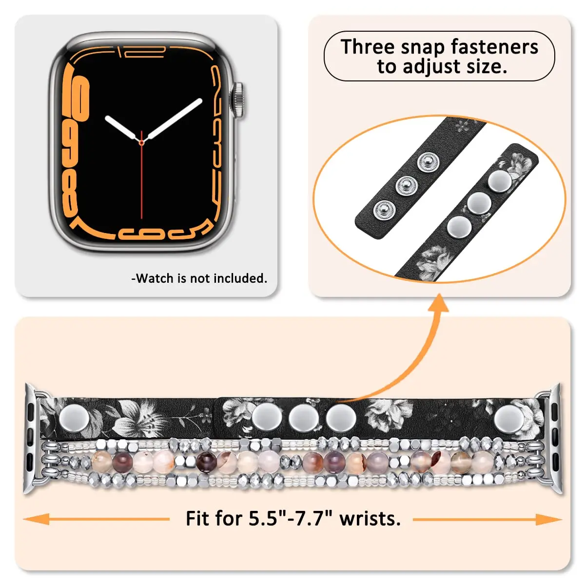Leather Strap For Apple Watch Ultra 2 Band 49mm 40mm 38mm 41mm Women Elastic Beaded Bracelet Iwatch Series 9 8 7 6 SE 5 4 3 45mm