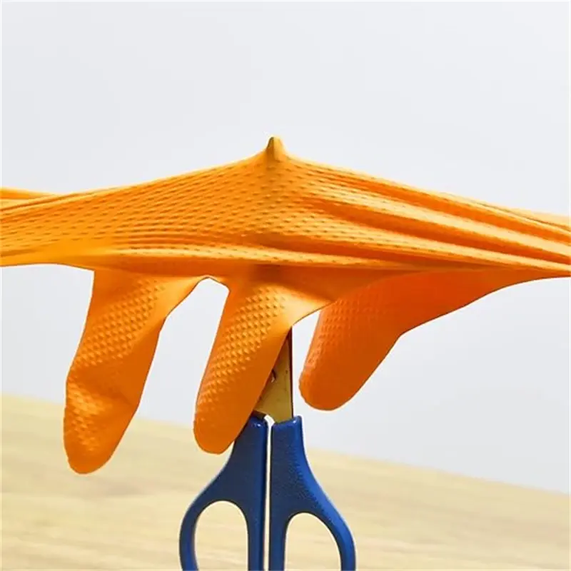 8mil Heavy Duty Orange Disposable Nitrile Gloves with Raised Diamond Texture Latex & Powder Free Mechanic Auto Tattoo Gloves