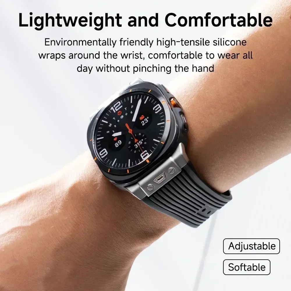Rubber Sport Band for Samsung Galaxy Watch Ultra 7 47mm Stainless Steel Men's Luxury Band for Samsung Galaxy Watch 7 Ultra band
