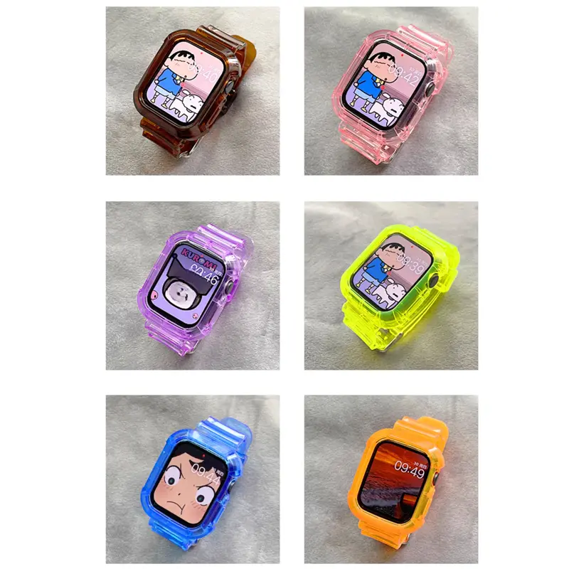 Clear Band + Case for Apple Watch Series 9 8 7 6 SE 5 49mm 45mm 44mm 38mm 41mm Transparent for iwatch 10 46mm 42mm Plastic Strap