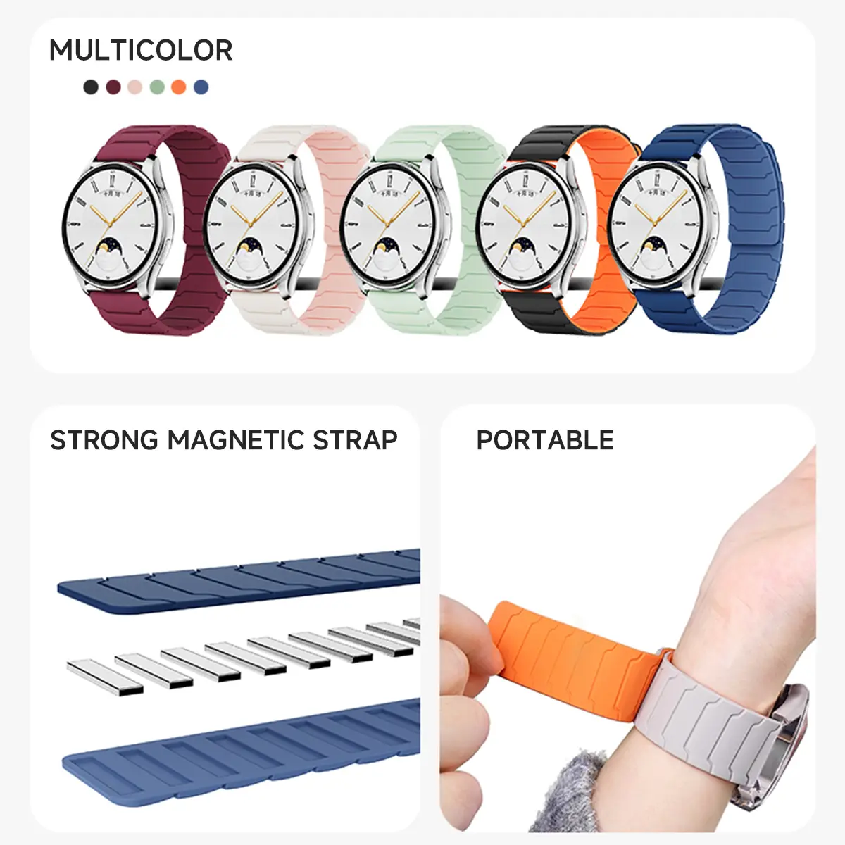 22mm 20mm Magnetic Band For Samsung Galaxy Watch 7 6 5 4 3 Silicone Loop Strap For Huawei Watch GT5/4/3Pro 46mm Ultimate Correa