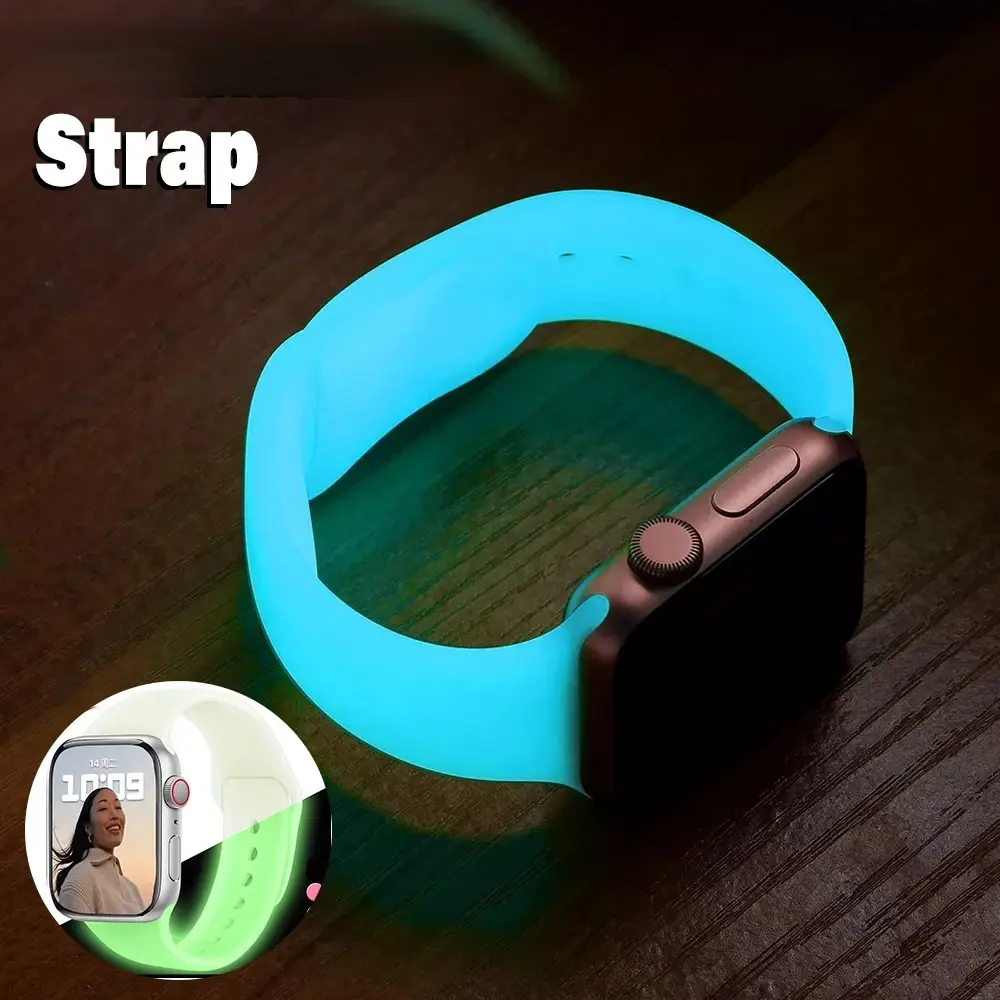 Luminous Silicone Strap For Apple Watch Band Ultra 49mm 8 7 45/41mm Sport Loop Bracelet For Iwatch 6 5 4 Se 44mm 42mm 40mm 38mm
