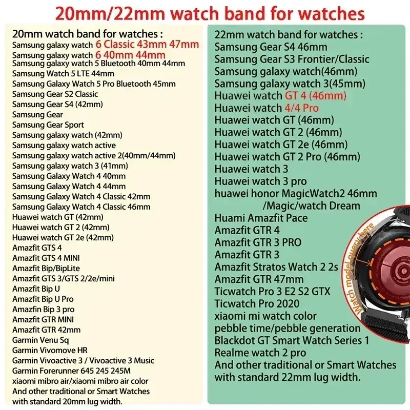 20mm 22mm Smart Watch Strap for Amazfit Balance GT4/3/2 46mm Nylon Loop Bracelet for Samsung Galaxy Watch 4/6 Classic 5 Pro 45mm