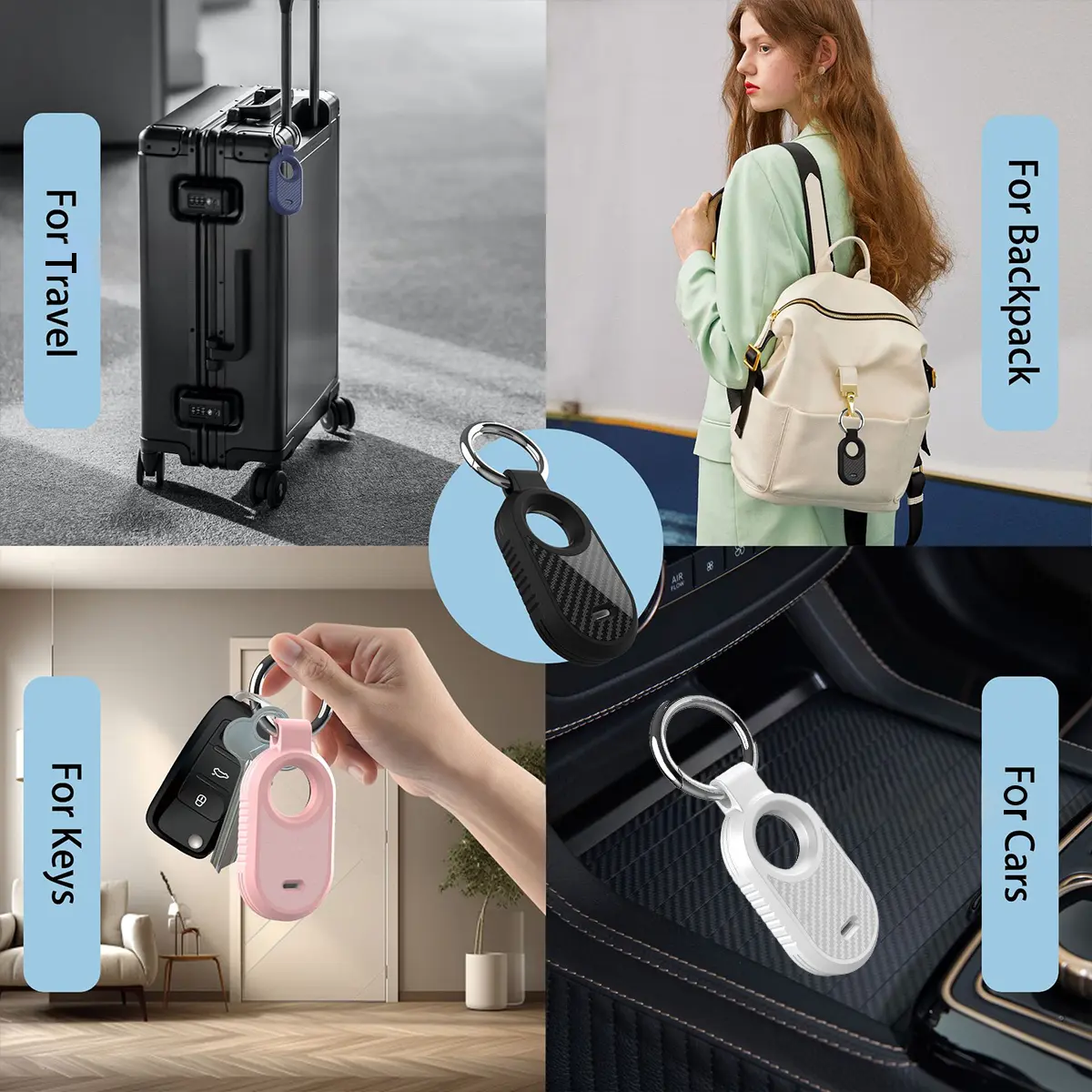Carbon Fiber Style Case For Samsung Galaxy Smart Tag 2 Locator Anti-lost Backpack Keychain TPU Soft Silicone Protect Back Cover