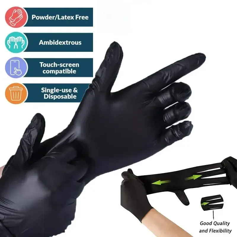 50/100PCS Disposable Black Nitrile Gloves for Household Use Free Powder Latex Free Cleaning Gloves Tattoo  Hairdressing Tools