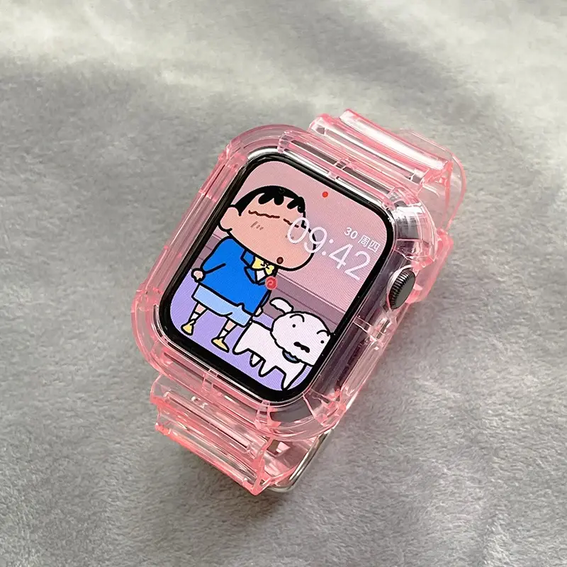 Clear Band + Case for Apple Watch Series 9 8 7 6 SE 5 49mm 45mm 44mm 38mm 41mm Transparent for iwatch 10 46mm 42mm Plastic Strap
