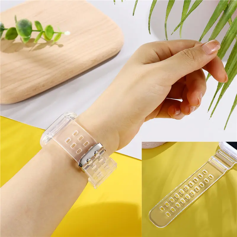 Clear Band + Case for Apple Watch Series 9 8 7 6 SE 5 49mm 45mm 44mm 38mm 41mm Transparent for iwatch 10 46mm 42mm Plastic Strap