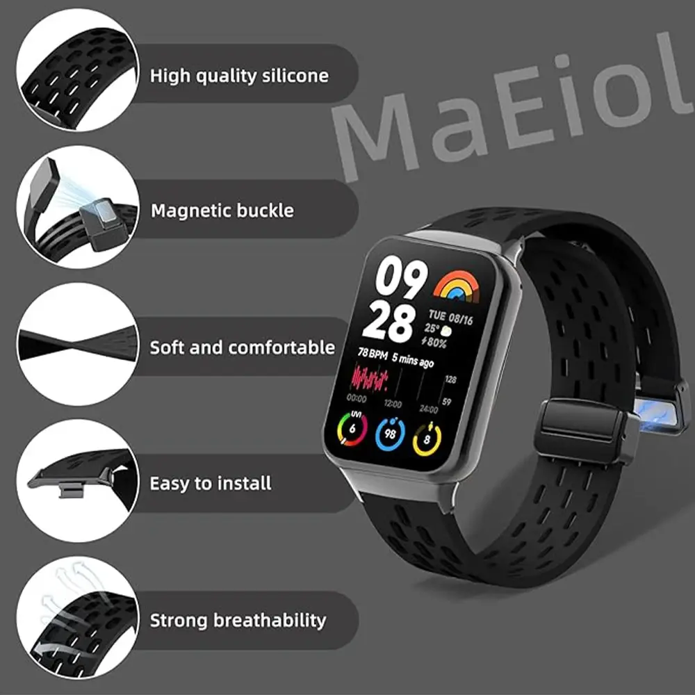Silicone Strap For Xiaomi band 8 Pro Replacement Sport Watchband For Mi band 8 pro NFC Correa Bracelt Magnetic Wrist Accessories