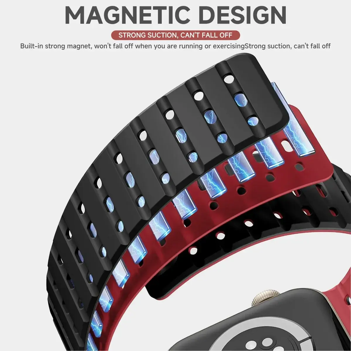Silicone magnetic strap for Apple Watch series 38 40 41 42 44 45 49 46 sports breathable wristband iWatch s ultra s-10 9 8 7 6 5