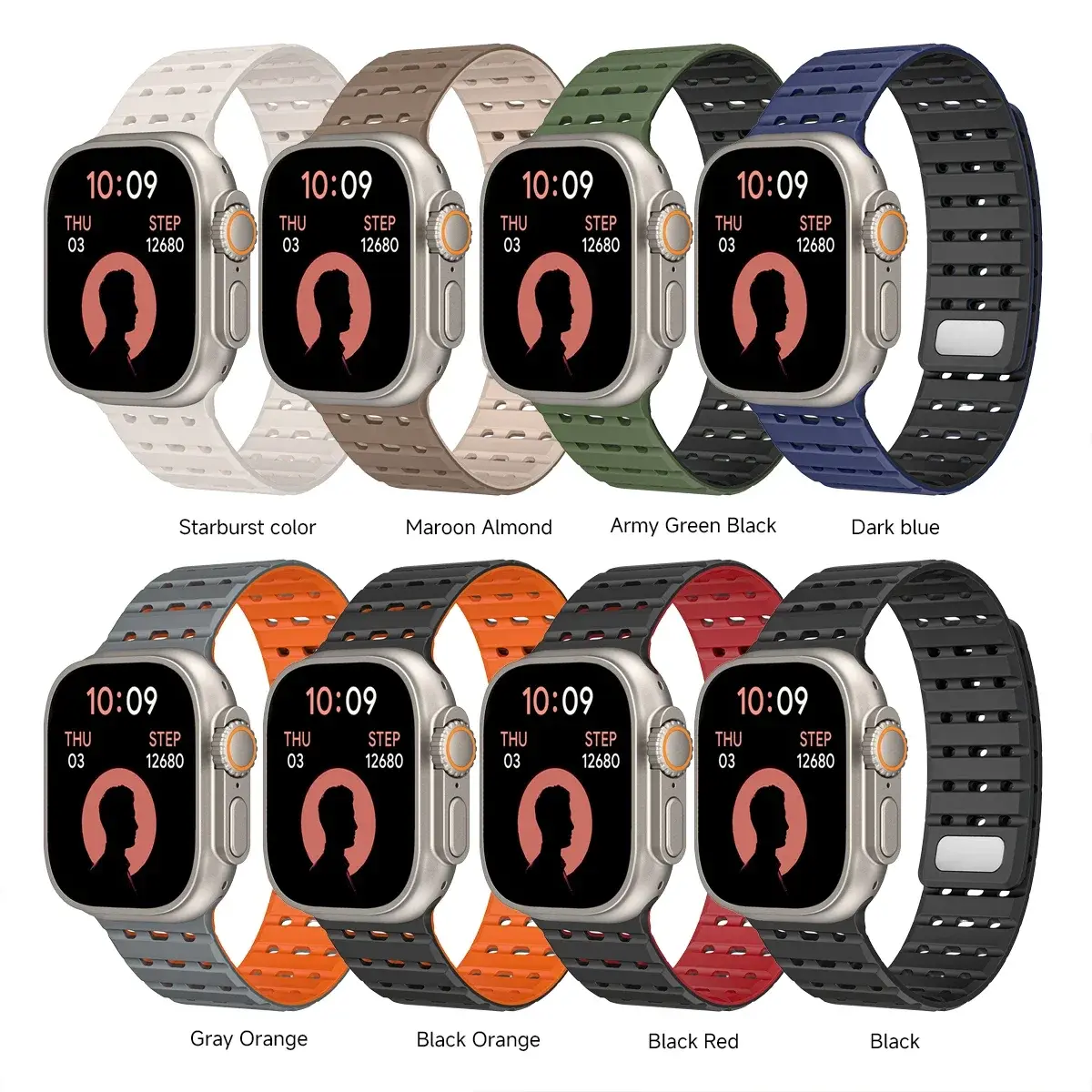 Silicone magnetic strap for Apple Watch series 38 40 41 42 44 45 49 46 sports breathable wristband iWatch s ultra s-10 9 8 7 6 5
