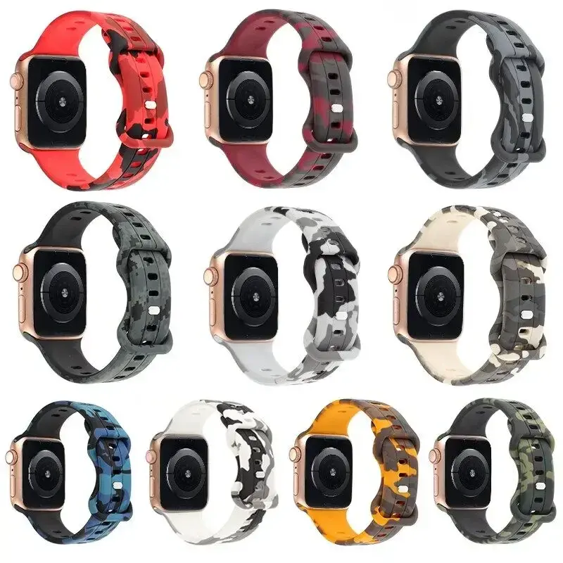 For Apple Watch Band Ultra 8 SE 7 6 5 Silicone Strap iWatch 49mm 40mm 45mm 41mm 42mm Camouflage pattern Wristband belt Bracelet