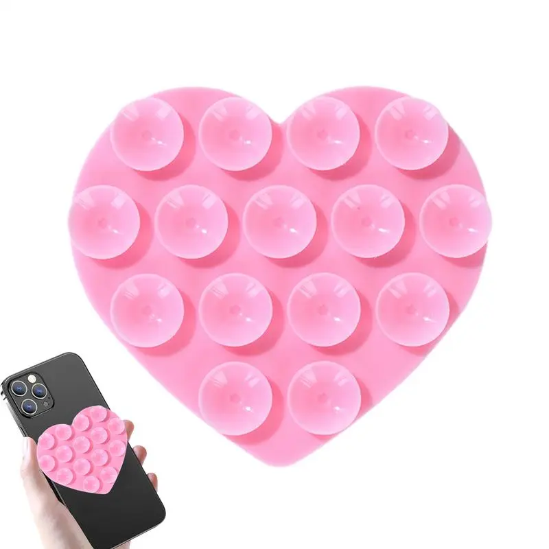 1PC Heart-shape Sucker Support Silicone Sucker Strong Adsorption Mobile Phone Fixed Pad Hand-Free Washable Suction Cup Bracket