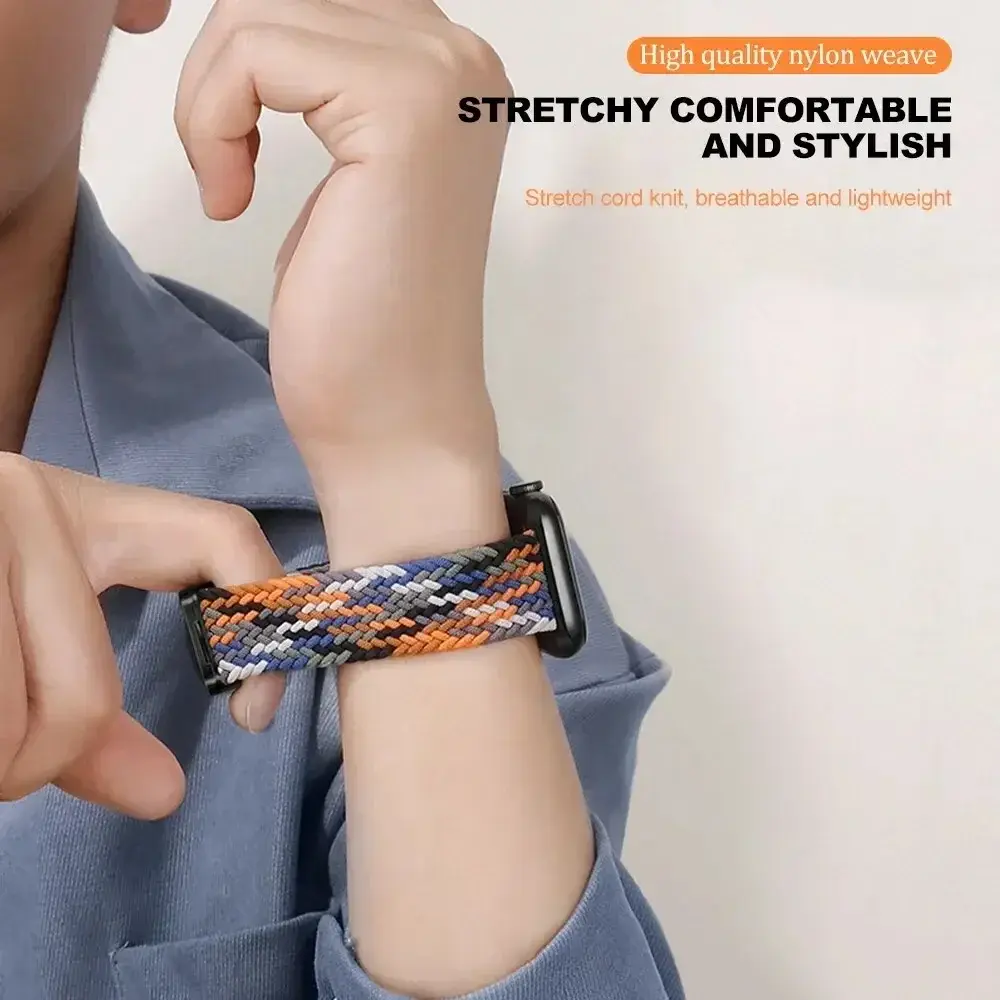 Nylon Braided Loop Strap For Apple Watch Band Ultra 2 49mm 9 8 7 41mm 45mm 6 5 4 SE 44/40mm Elastic Bracelet iWatch 10 46mm 42mm