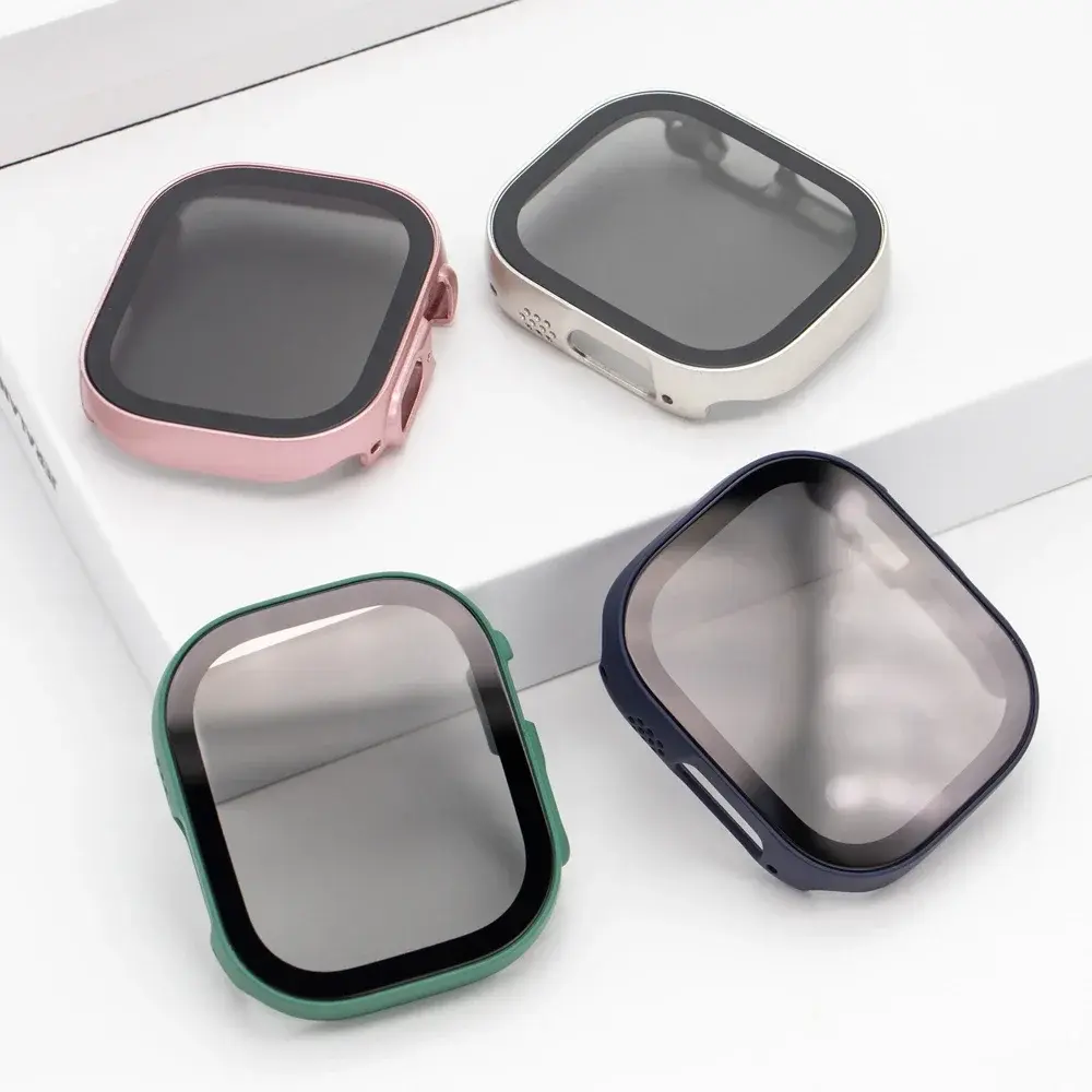 Privacy Glass+Case for Apple Watch 49mm 45mm 41mm 44mm 40mm Tempered Anti-Peeping Screen Protector for IWatch 8 7 6 5 4 9 Cover