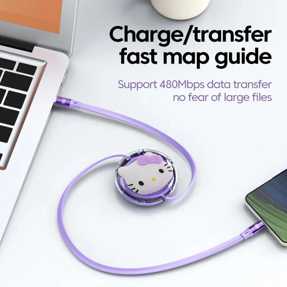 Sanrio Hello Kitty Cartoon Retractable PD 100W Cable USB Type C to Type C Fast Charging USB C to USB C Cable for iphone 15 Huawe