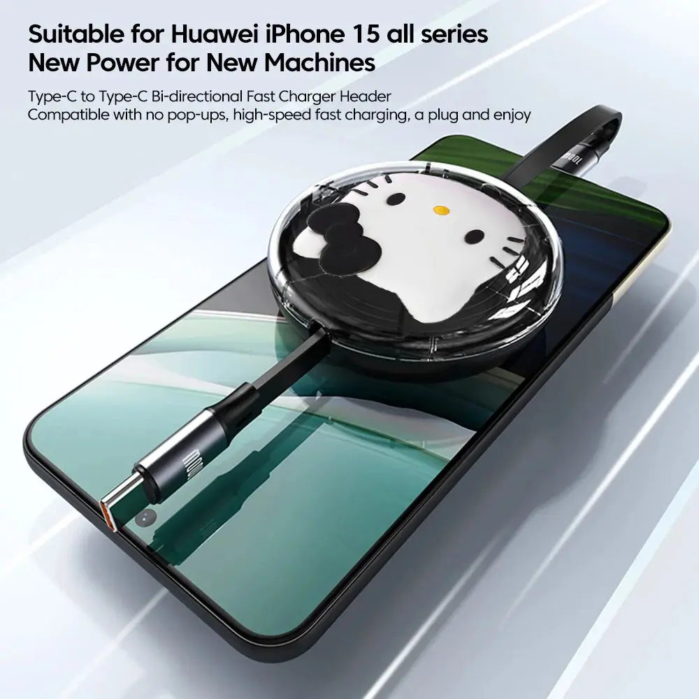 Sanrio Hello Kitty Cartoon Retractable PD 100W Cable USB Type C to Type C Fast Charging USB C to USB C Cable for iphone 15 Huawe
