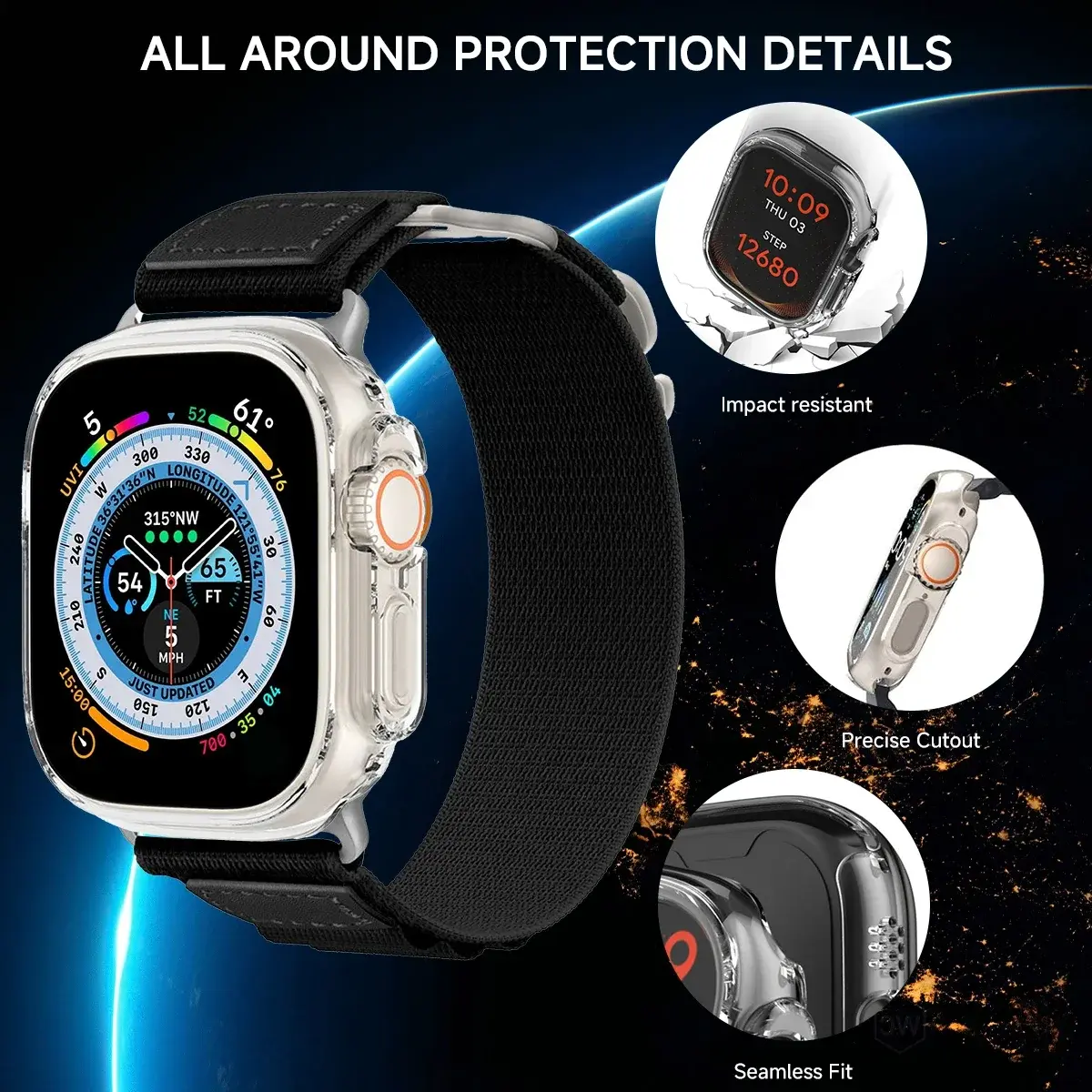 Shockproof Gold PC Case Protective Cover for Apple Watch Series 10 9 8 7 6 5 4 3 2 1 Ultra 49mm 45mm 41 46 42mm No Screen Glass