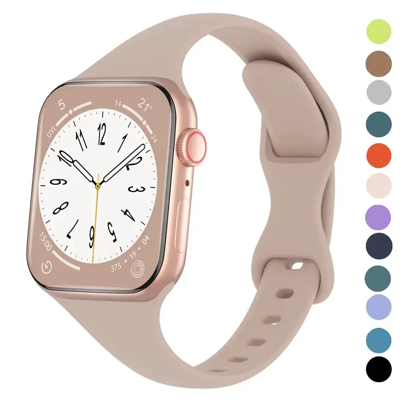 Thin Silicone Strap For Apple Watch 40mm 44mm 45mm 41mm 38mm 42mm Solid Color Strap Bracelet For IWatch Series 1 2 3 4 5 6 SE 7