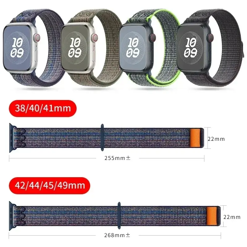 Nylon Sport Strap for Apple Watch Band Ultra 2 49mm for Nike Loop Bracelet iWatch S10 9 8 7 6 5 4 3 46mm 45mm 44mm 41mm 42mm se2