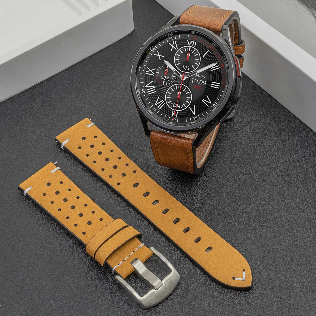20 22mm Leather Strap for Samsung Galaxy Watch for Men Women Breathable Quick Release Watchband Replacement Belt Universal band