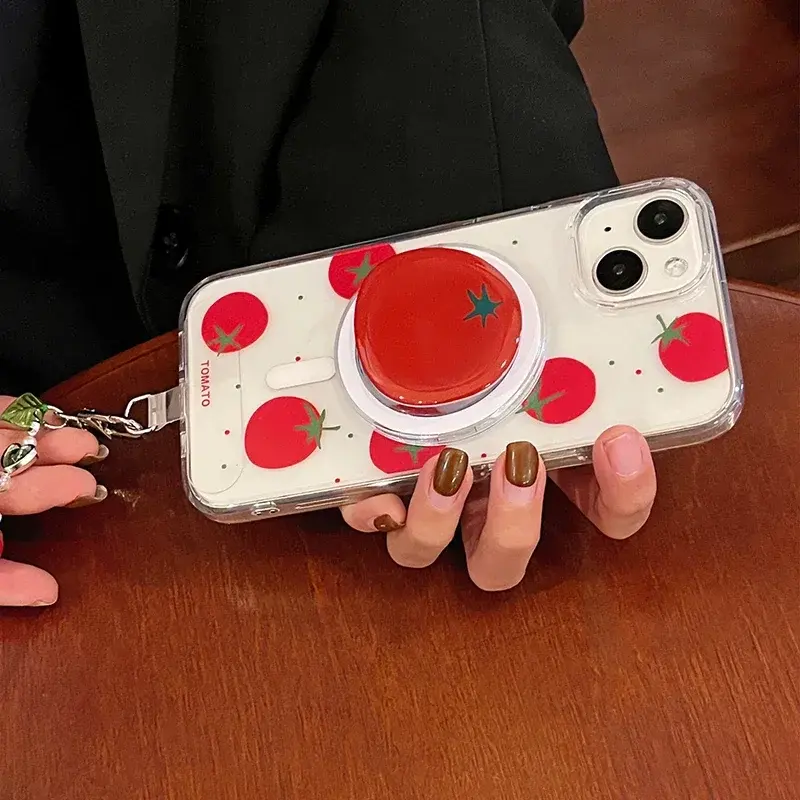 Korean Cute Cartoon Tomato Magnetic Holder Grip Tok Griptok Phone Stand Holder Support for IPhone 16 for Pad Magsafe Smart Tok