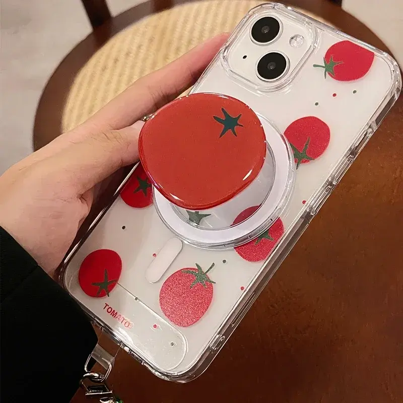 Korean Cute Cartoon Tomato Magnetic Holder Grip Tok Griptok Phone Stand Holder Support for IPhone 16 for Pad Magsafe Smart Tok