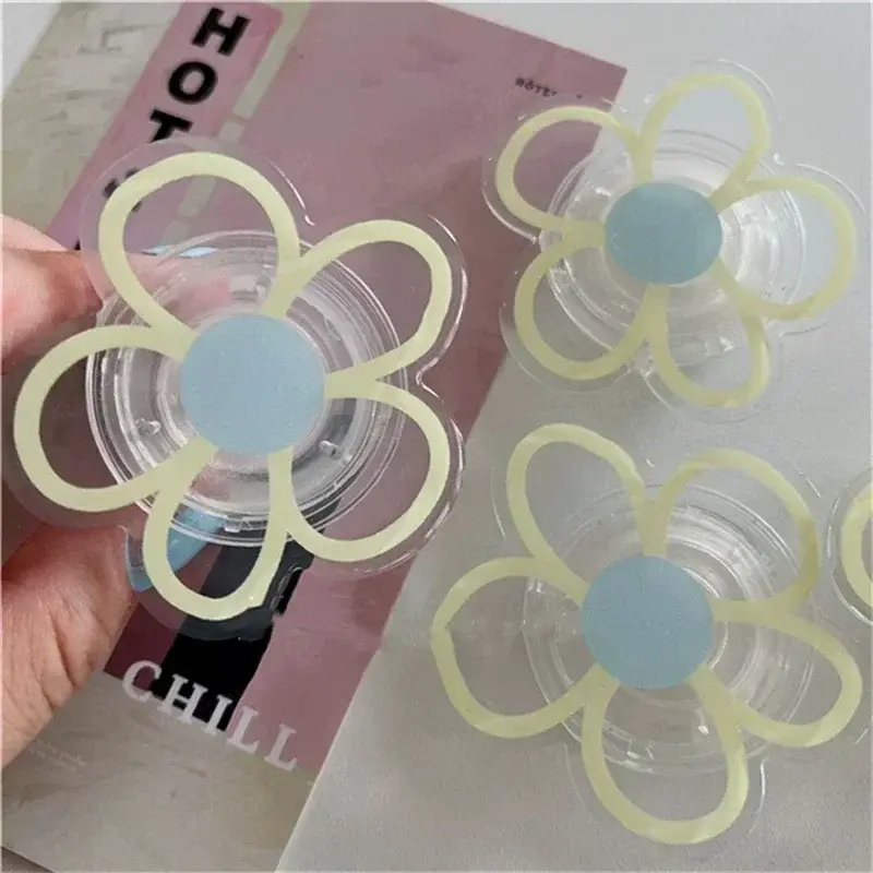 Ins Graffiti Foldable Phone Stand  Transparent Cute Flower Cell Holder Airbag For iPhone 16 Samsung Xiaomi Finger Jacket Mount