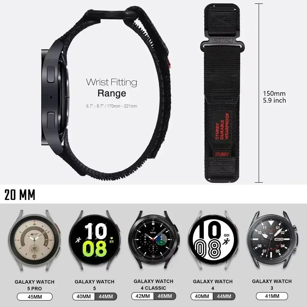 22mm 20mm Camouflage Nylon Strap for Samsung Galaxy Watch 7 6 5 4 40/44mm 6 Classic 43 47mm Band for Huawei Watch GT5 4Pro Band