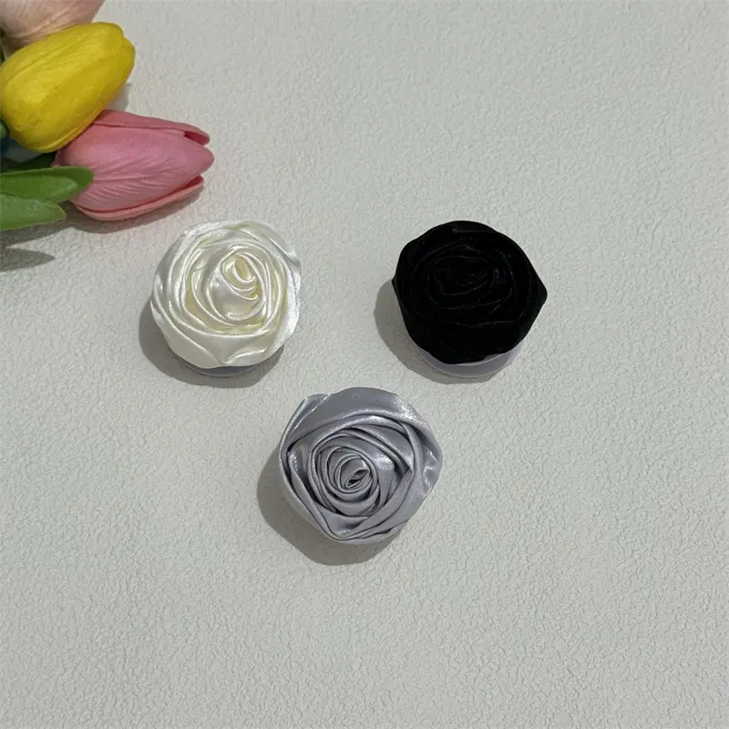 High Quality Handmade Satin Fabric Rose Flower Mobile Phone Stand Holder Grip Tok Support Flora Universal Case Cover Bracket