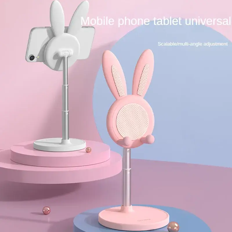 Cute Bunny Phone Holder Desktop Cell Phone Stand Height Angle Adjustable For iPhone 13 14 iPad Lovely Rabbit Tablet Support