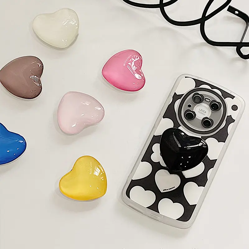 Cute 3D Glossy Love Heart Phone Socket Holder Finger Grip Tok Bracket For iPhone 14Pro Samsung Universal Folding Stand Griptok