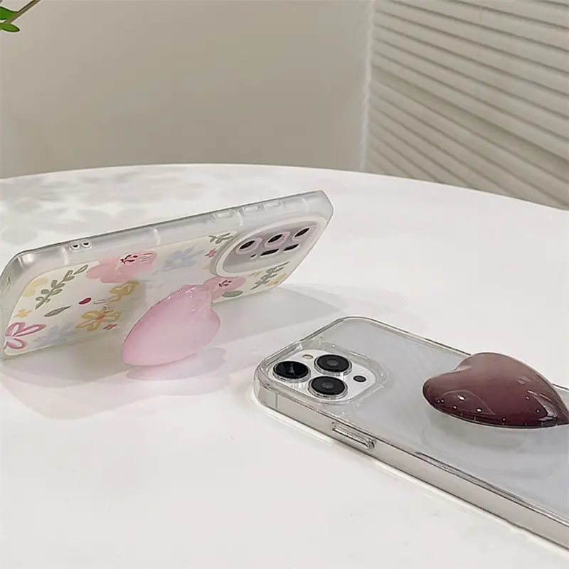 Cute 3D Glossy Love Heart Phone Socket Holder Finger Grip Tok Bracket For iPhone 14Pro Samsung Universal Folding Stand Griptok